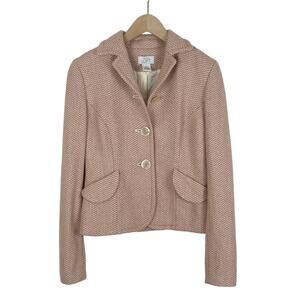 Ann Taylor Loft Pink and Cream Tweed Wool Blend Blazer Jacket Size 2